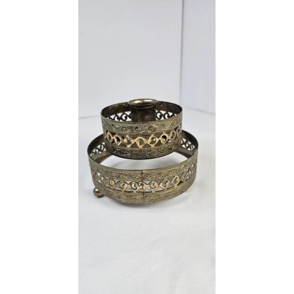 Vintage Brass Tone Pierced Scrollwork Filigree-Style‎ Taper Candle Holder 4.25